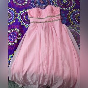 May Queen pink prom dress with sewn in gem belt
